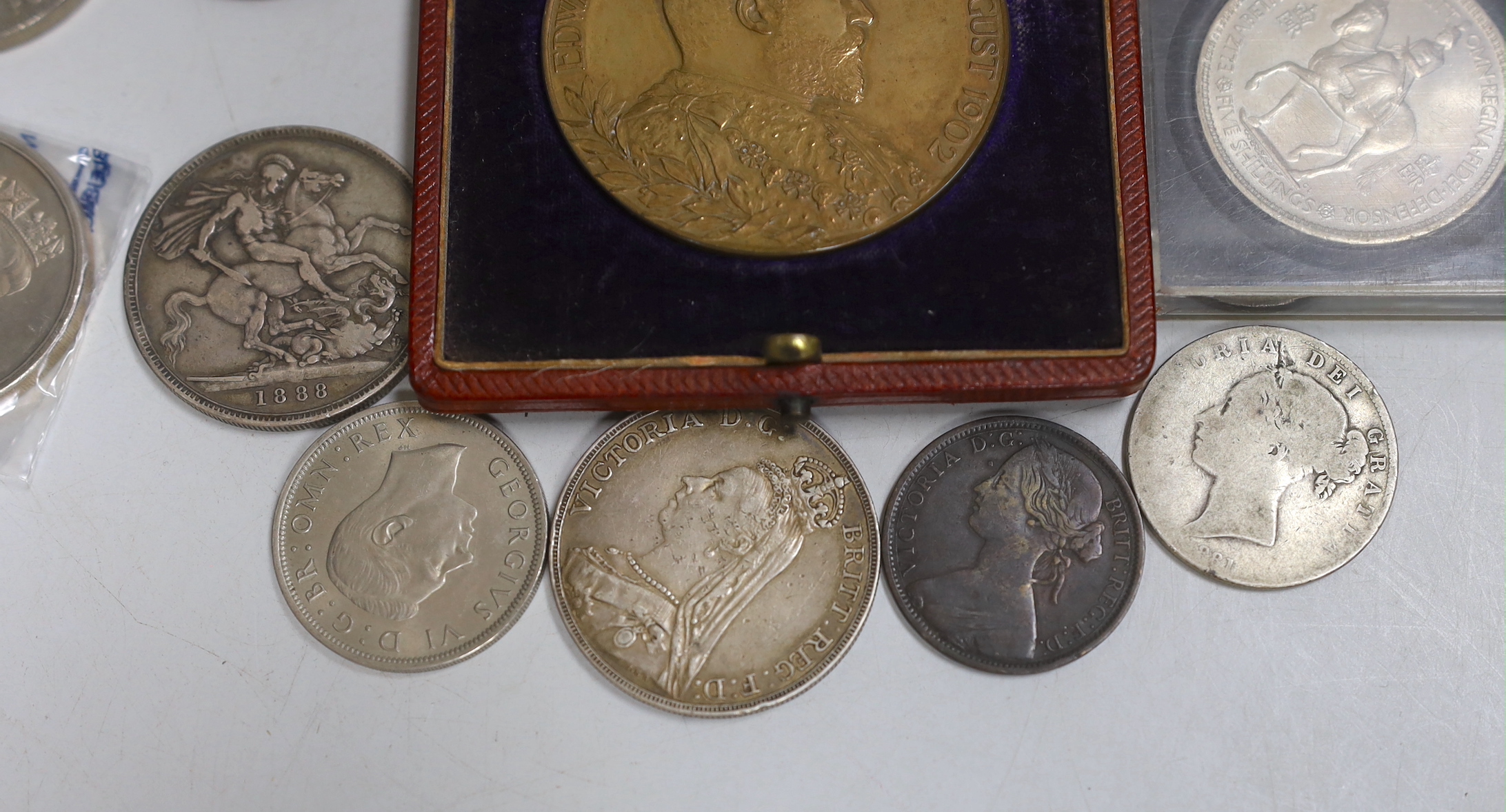 Two Victorian crowns and minor coins